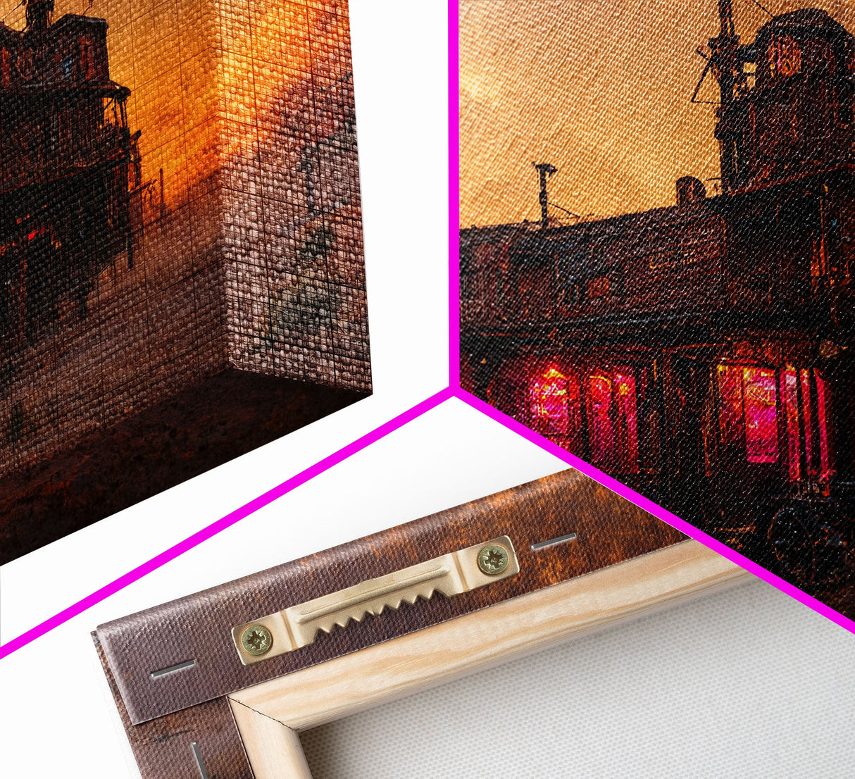 Dystopian steampunk wild west mashup, abandoned wild west saloon art, canvas print, ready to hang wall art