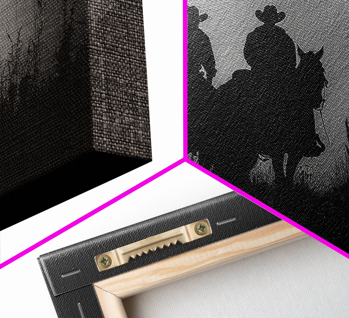 Cowboys Under A Full Moon, Framed Canvas Print, Black and White Western Photography, Wild West Art, Western Decor, Farmhouse Country Art