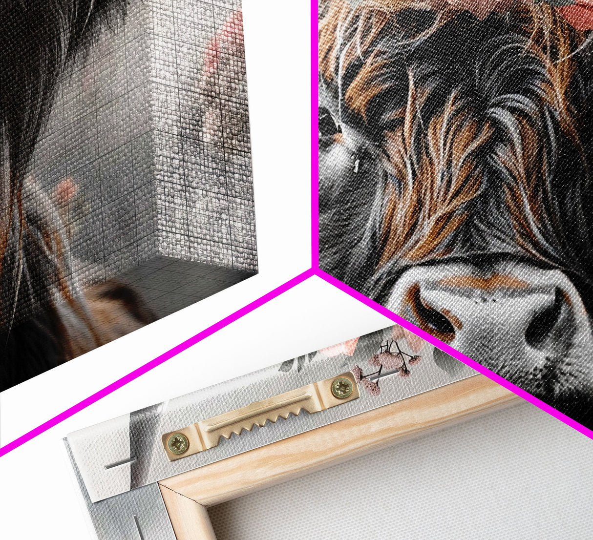 Framed Wall Art Texas Cattle, Wood Framed Canvas Print, Farmhouse Decor, Minimalist Rustic Farmhouse Painting, Vacation Home Decor, Western