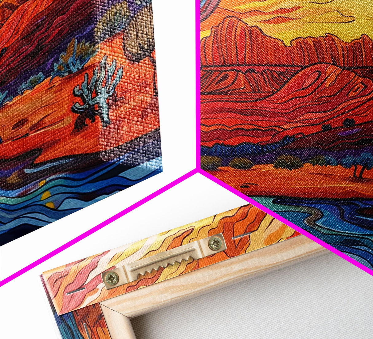 Midcentury Modern Pop Art Desert Landscape Painting Canvas Print, Framed Wall Art, Southwestern Decor, Home Decor Wall Art, Country Decor