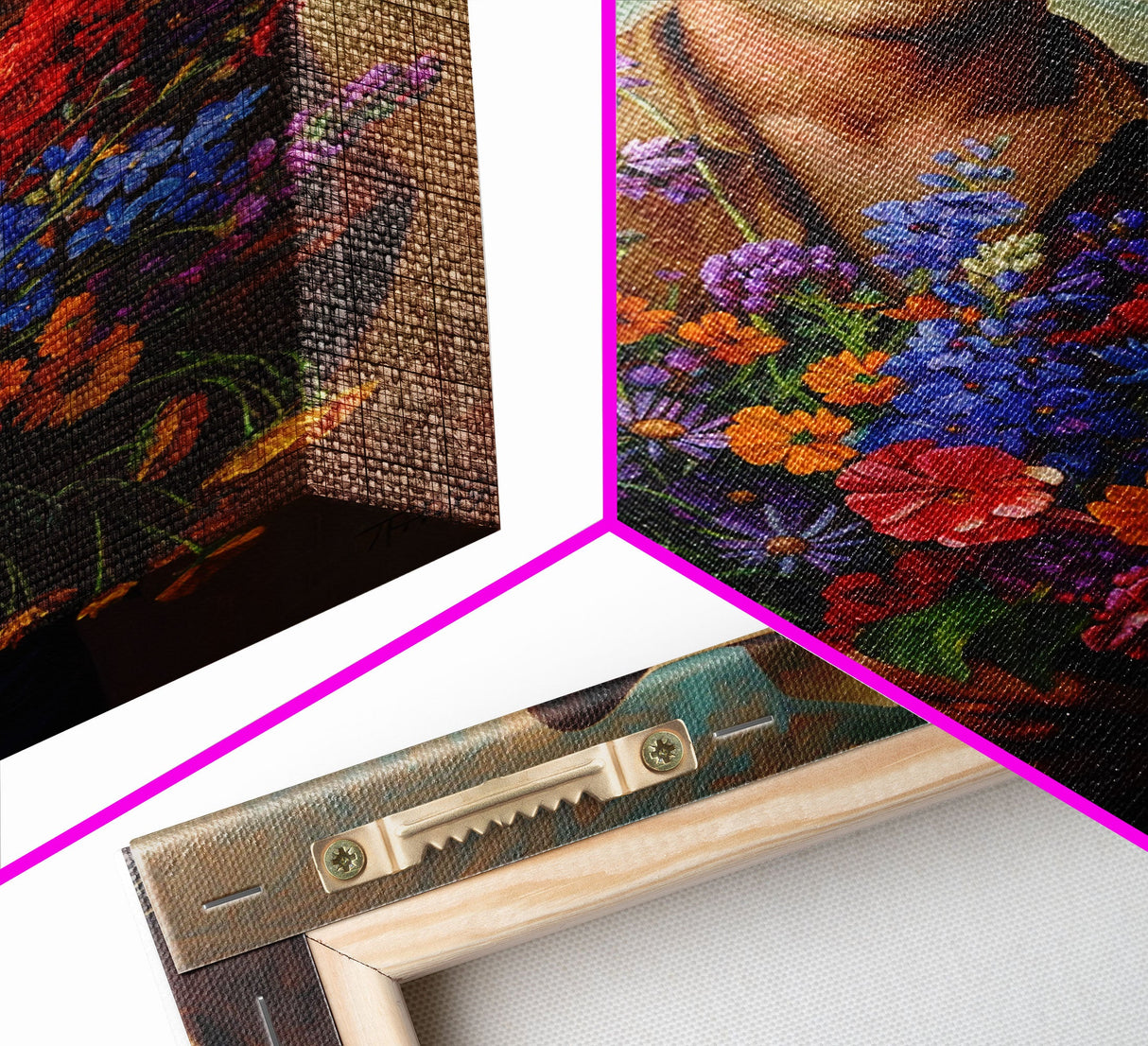 Handsome Cowboy with Wildflowers - Framed Canvas Print, Western Living Room Art, Rustic Bedroom Decor, Cowboy Art, Wall Art