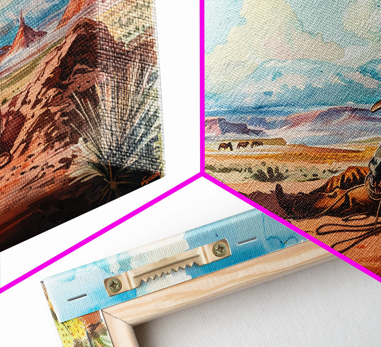 Cowboy Resting with Horse in Desert Landscape, Classic Western Art, Framed Canvas Print, Rustic Wall Decor, Living Room Decoration