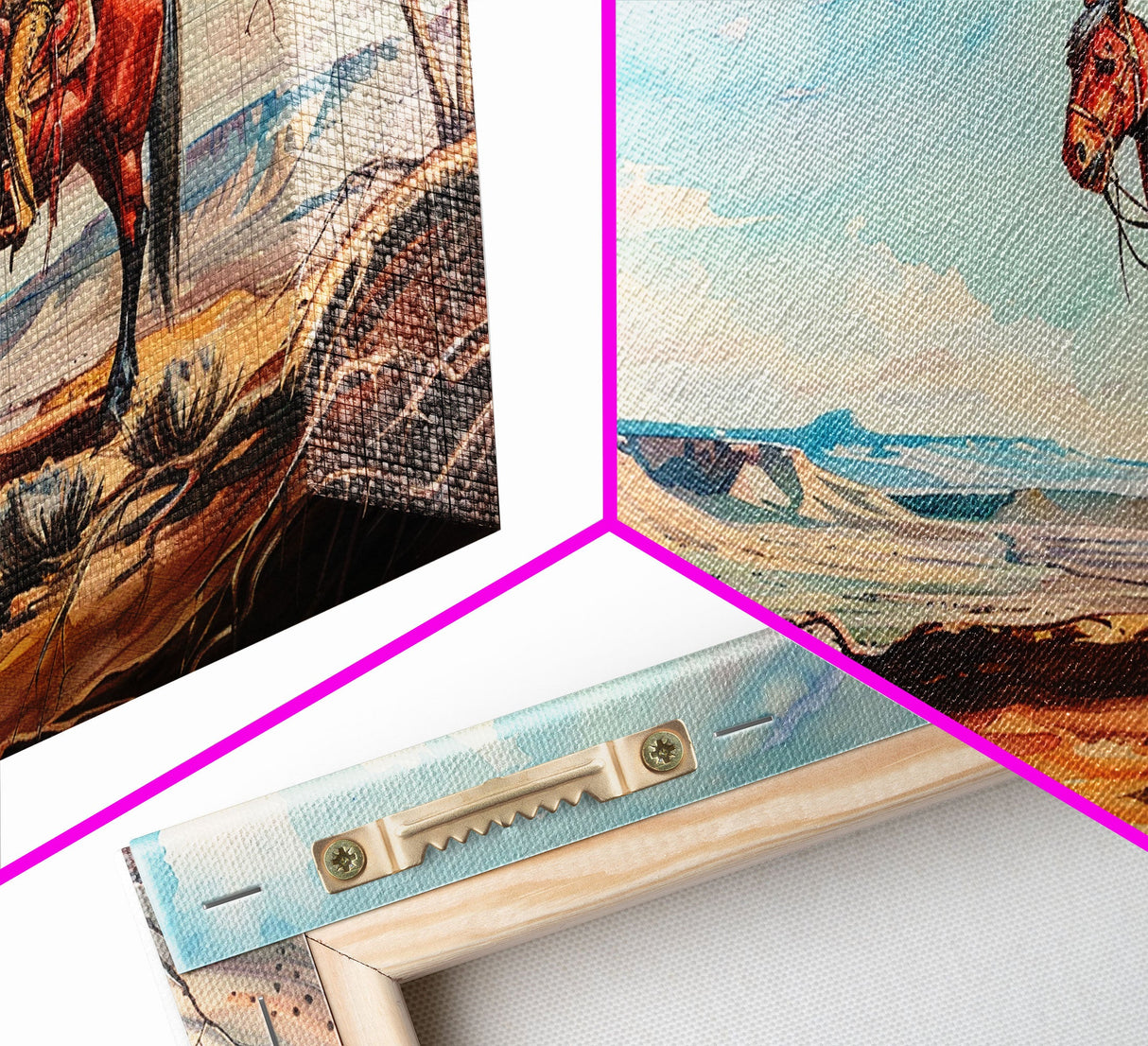 Cowboy on Horse Overlooking Canyon, Majestic Western Art, Framed Canvas Print, Boho Wall Art, Living Room Decor, Home Decoration