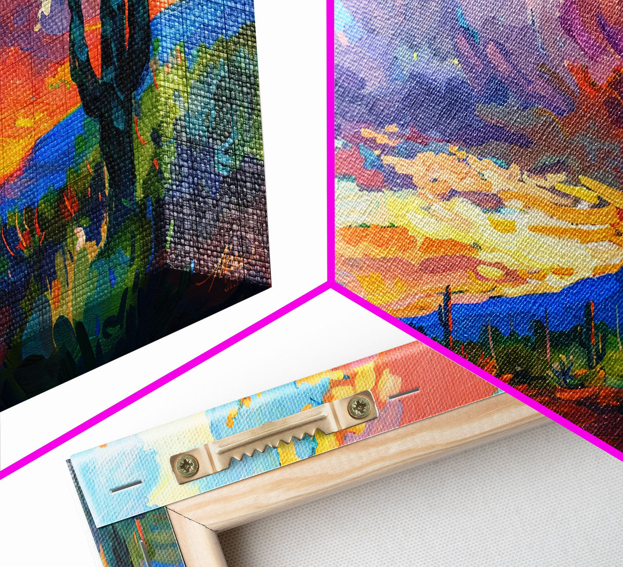 Radiant Desert Pathway with Sunset Glow, Framed Canvas Print for Living Room Art, Perfect for Boho and Southwestern Decor