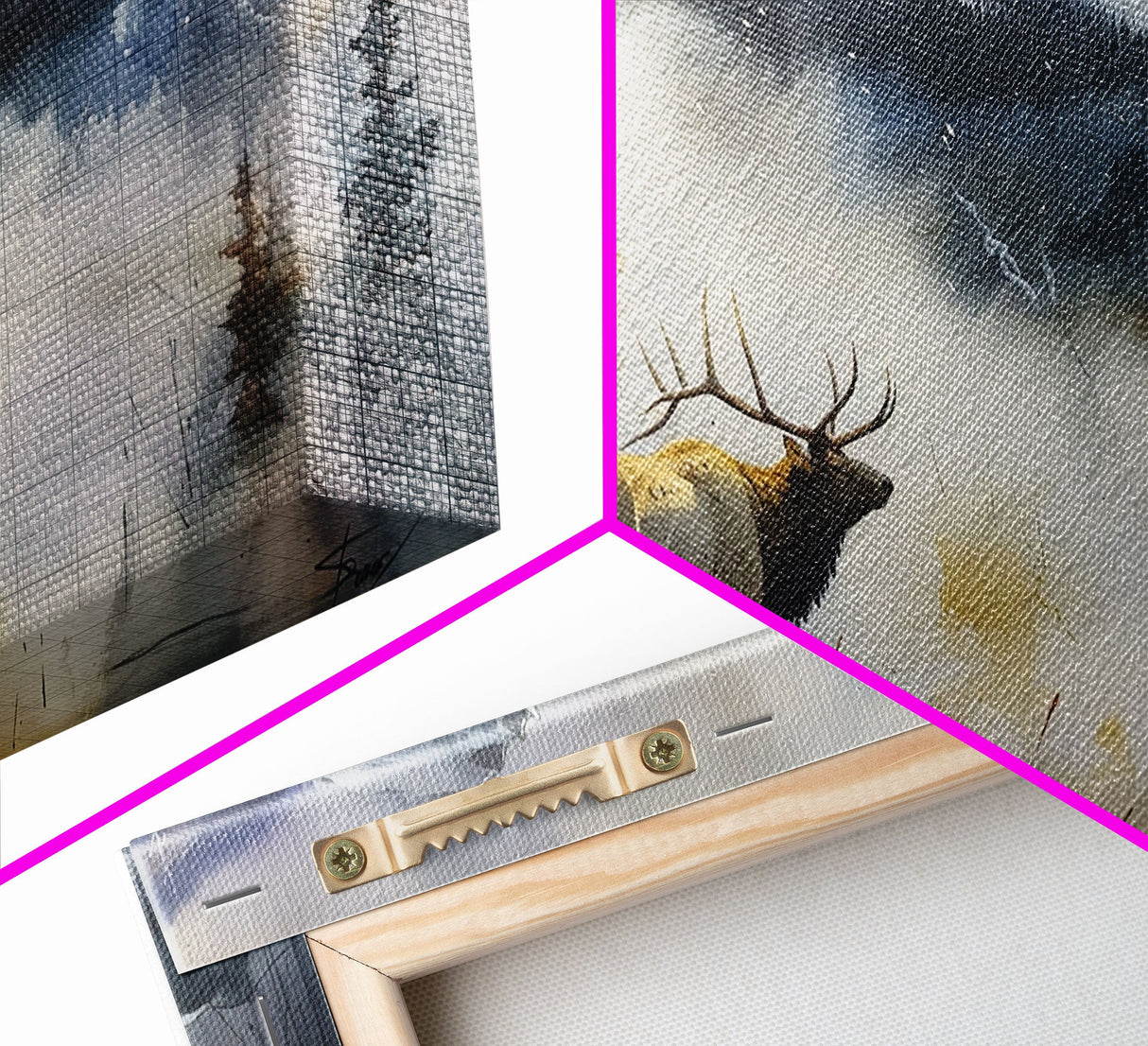 Majestic Elk in Misty Mountains, Framed Canvas Print, Perfect for Living Room Art, Rustic Bedroom Decor, Nature Wall Art, Wildlife Scene