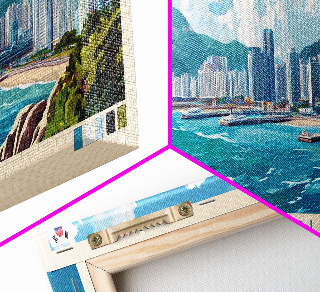 Busan, South Korea Travel Poster Panoramic Canvas Print, Busan, South Korea Painting, South Korea Art, Busan Travel Art, Guest Room Painting