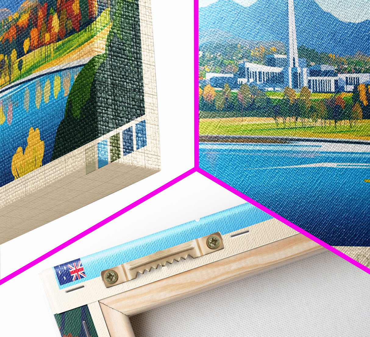 Canberra, Australia Panoramic Travel Poster Canvas Print, Canberra, Australia Painting, Australia Art, Canberra Travel Art, Guest Room Painting