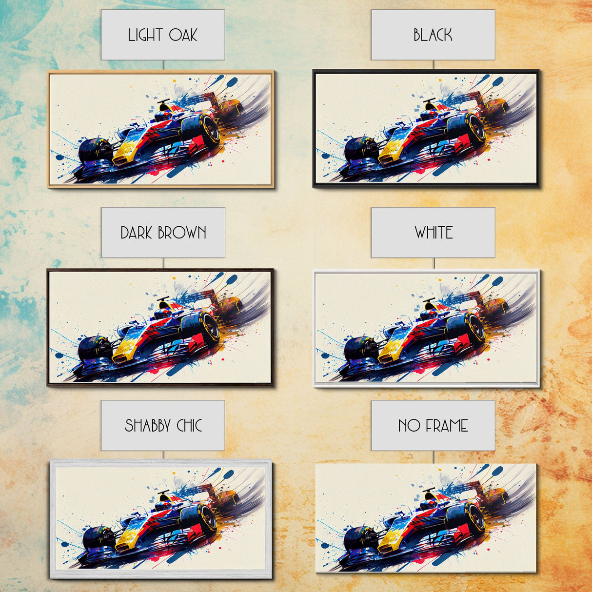 Graffiti Art, Formula One, F1 Race Car Splatter Paint Art, Framed Canvas Print