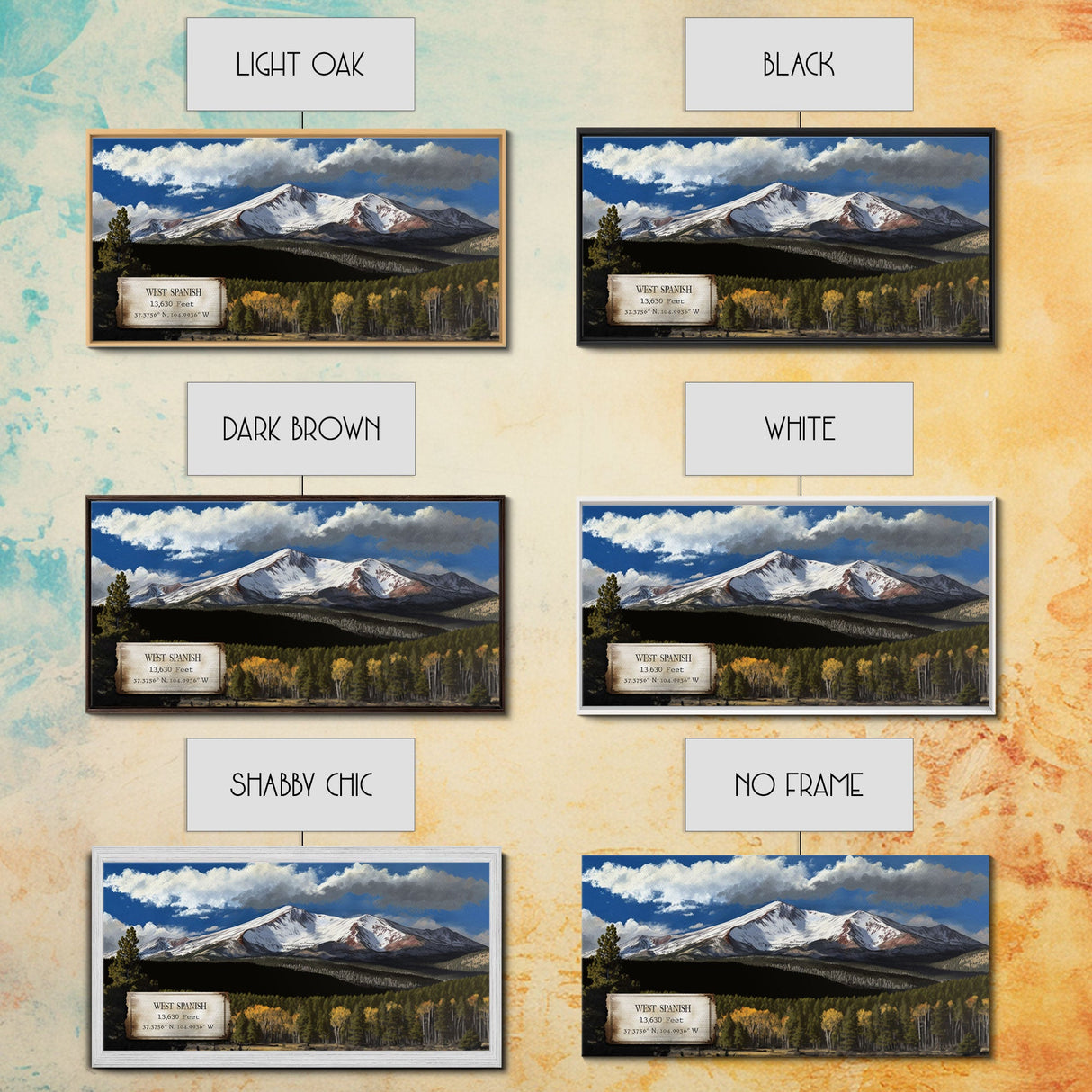 West Spanish Peak, Travel Poster Wall Art, Framed Canvas Print, American Mountains, Mountain Landscape Painting, Rocky Mountains Art