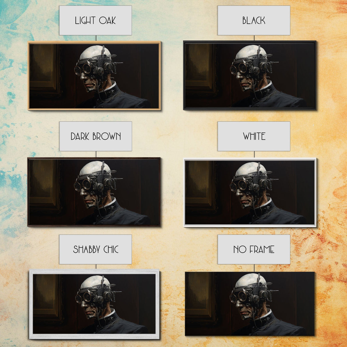 Victorian Steampunk Cyborg, Framed Canvas Print, Horror Prints, Halloween Wall Art, Halloween Themed Decor