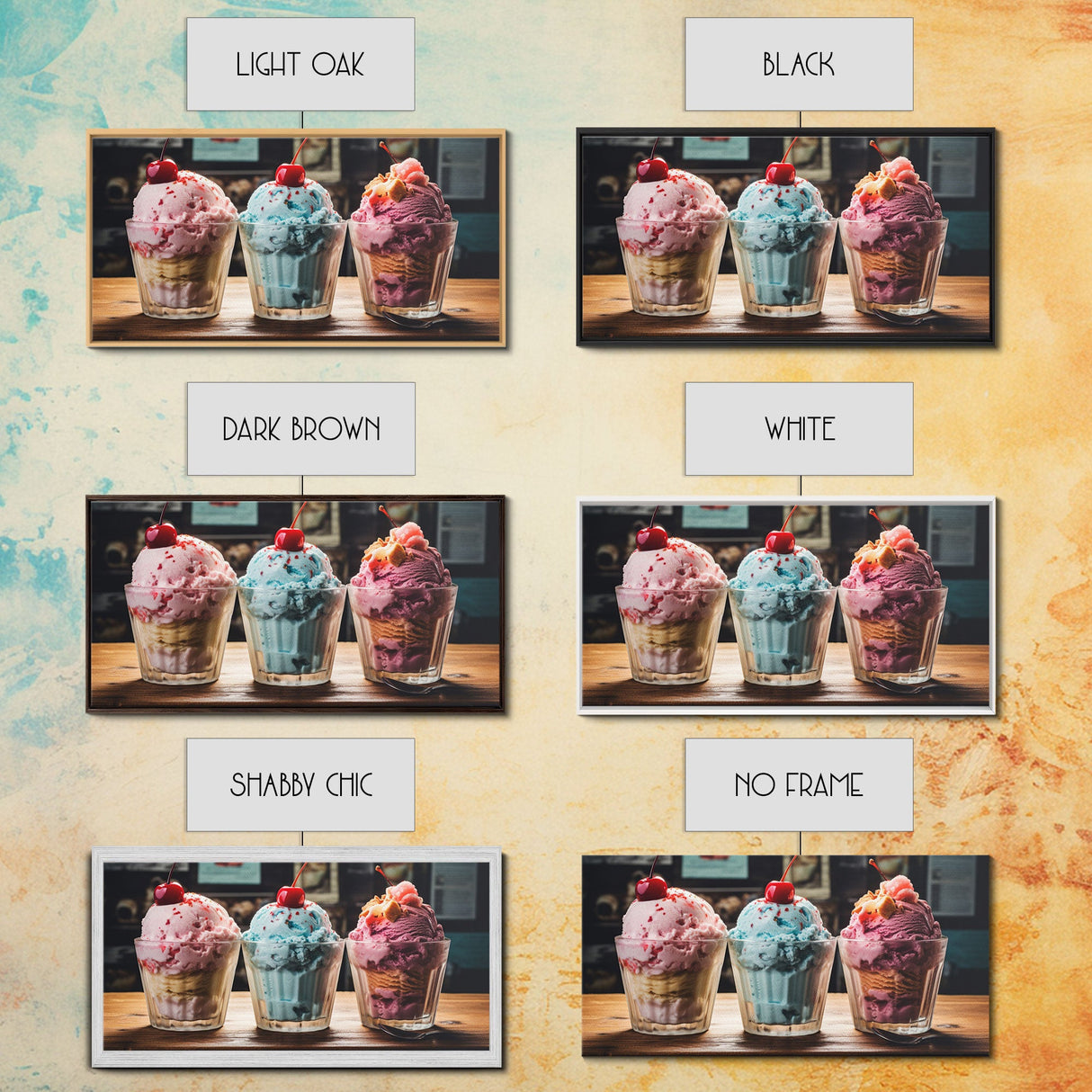Ice Cream Shop Decor, Framed Canvas Print, Cute Nursery Decor, Retro Ice Cream Parlor Wall Art