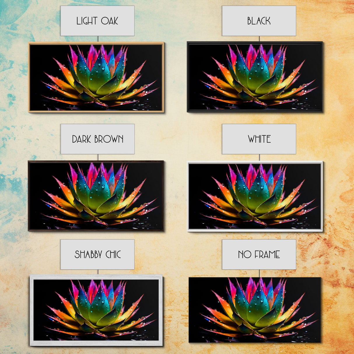 Rainbow Agave With Dew Drops, Modern Art, Framed Canvas Print, Surreal Art, Southwestern Decor, Farmhouse Art, Desert Themed Art