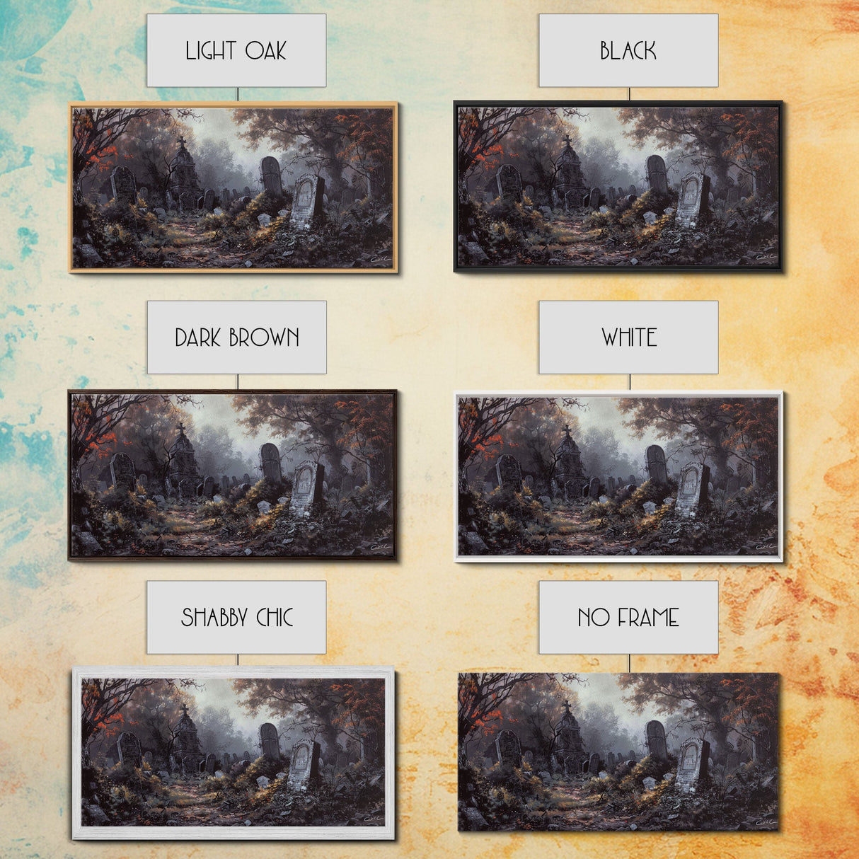 Haunted Cemetery Halloween Prop Framed Canvas Print | Spooky Season | Spooky Wall Art | Halloween Decor | Creepy Art Prints