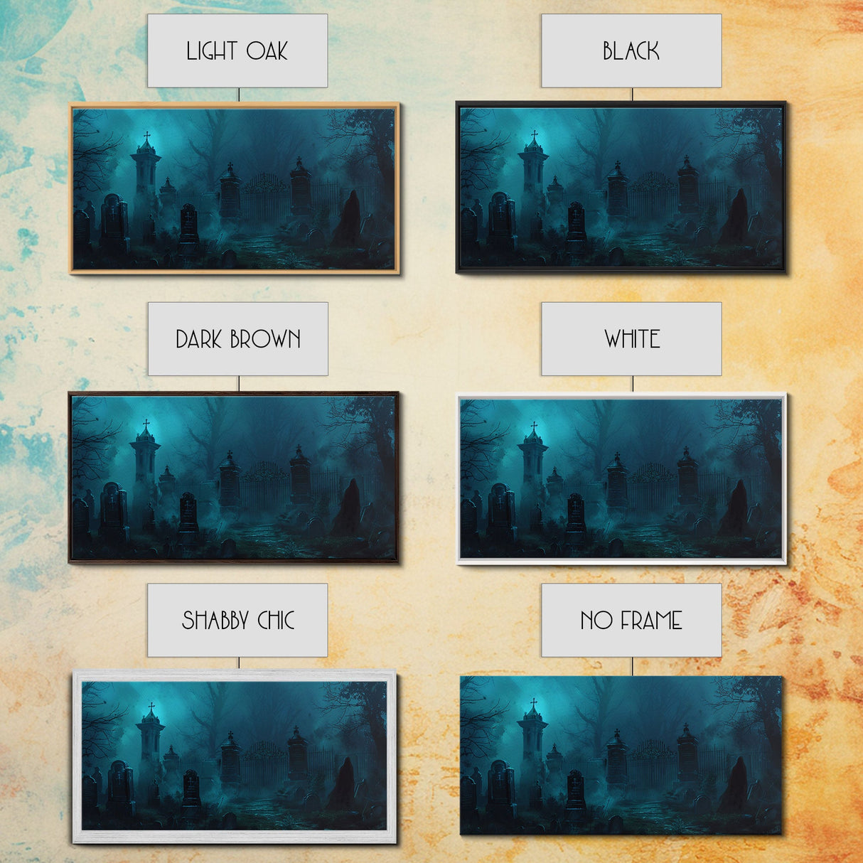 Spooky Vibes Halloween Art Framed Canvas Print, Dark Academia Oil Painting