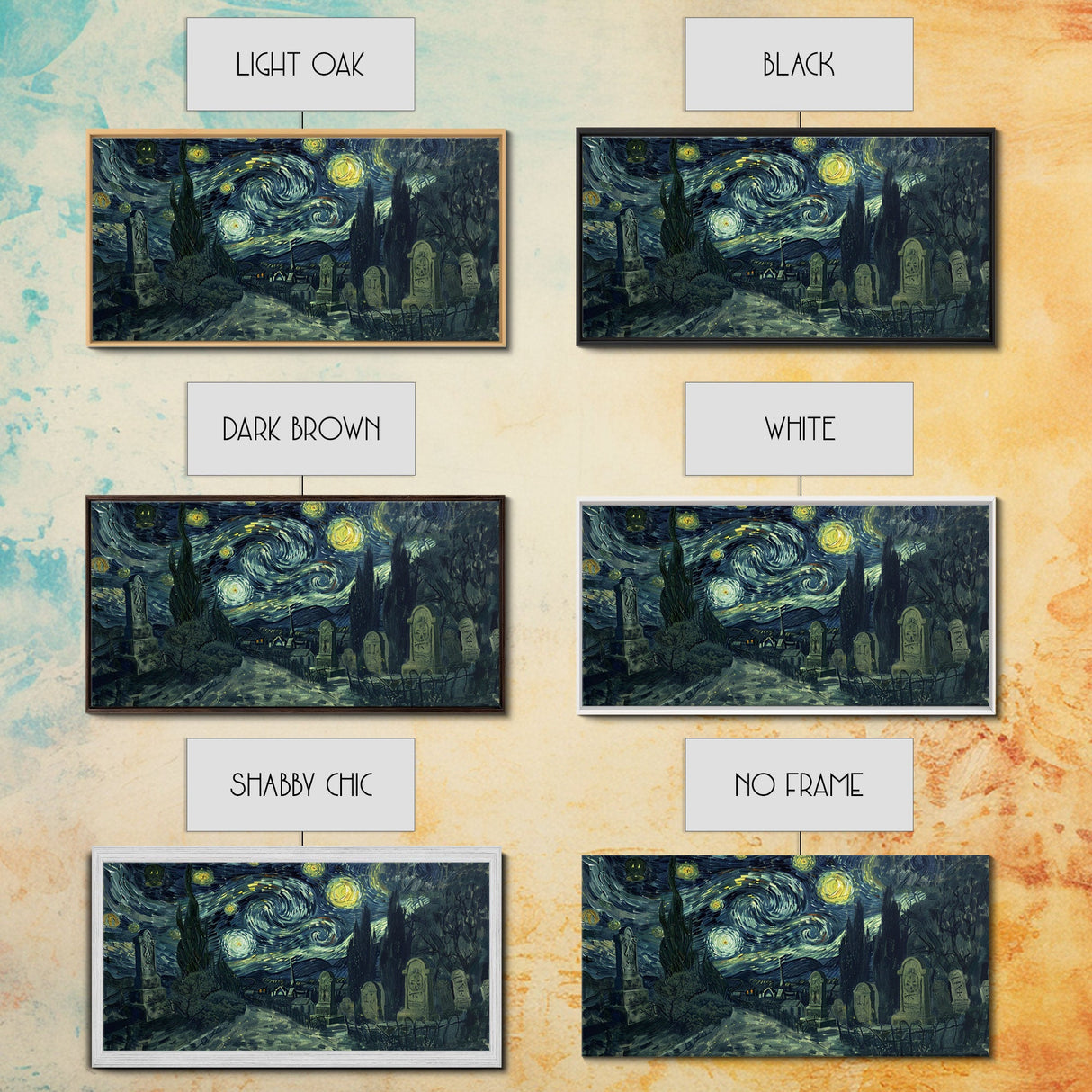 Spooky Vibes Cemetery Grave Yard, Framed Canvas Print, Halloween Decor, Spooky Month Wall Art