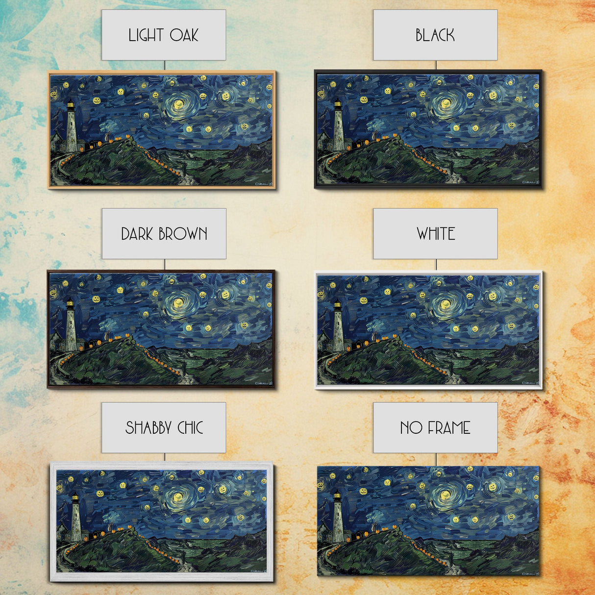 Lighthouse and the Storm, Framed Canvas Print, Unique Halloween Wall Art, Nautical Decor, Starry Night Inspired Wall Art