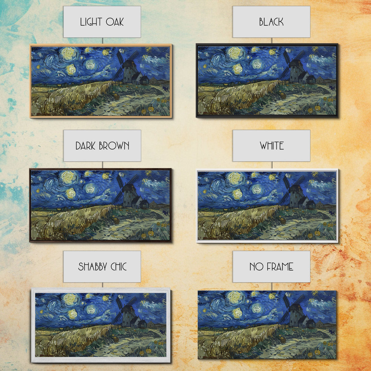 Starry Night Inspired Haunted Wind Mill, Framed Canvas Print, Spooky Halloween Wall Art