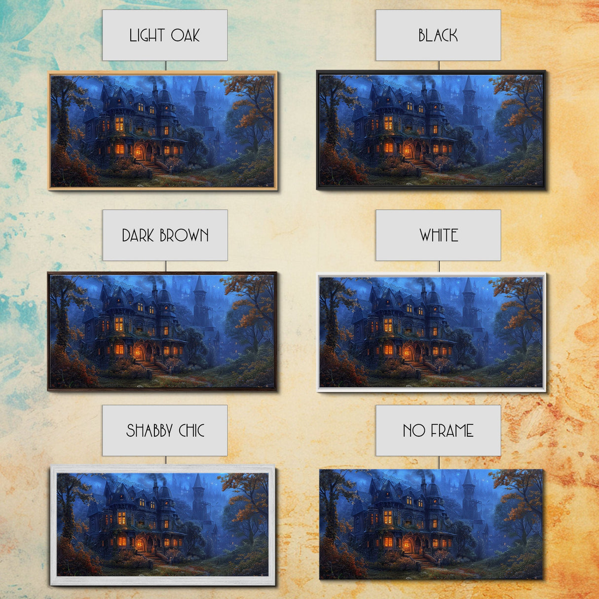 Dark Academia Victorian Mansion Framed Canvas Print, Victorian Oil Painting, Spooky Vibes Halloween Wall Art