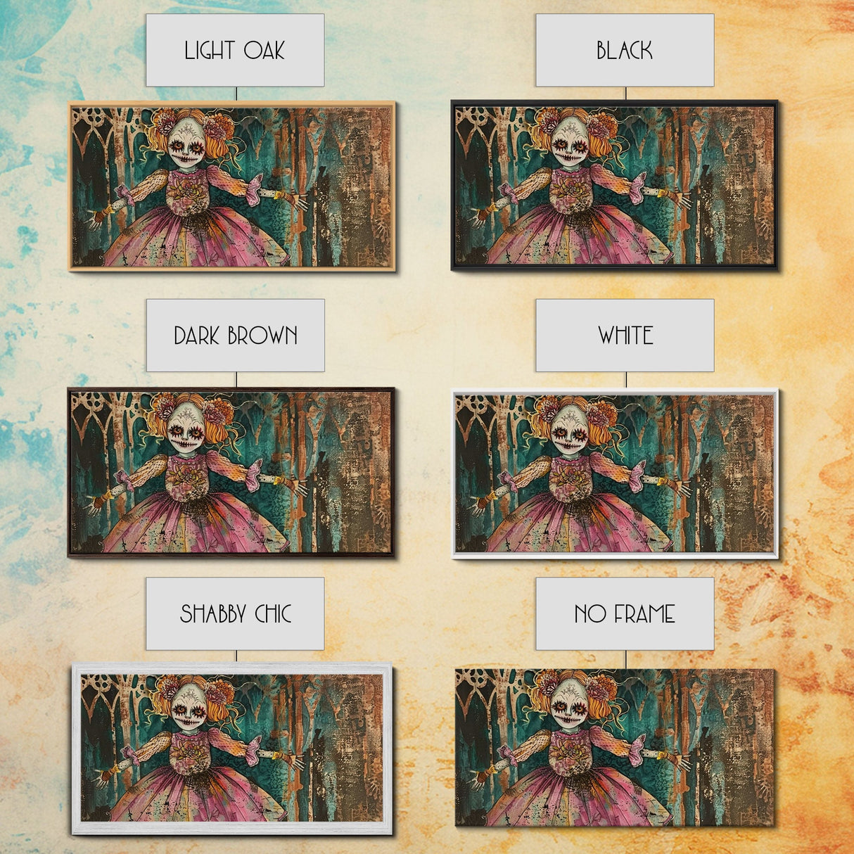 Creepy Doll Wall Art, Framed Canvas Print, Spooky Season Spooky Vibes Wall Art, Halloween Decor