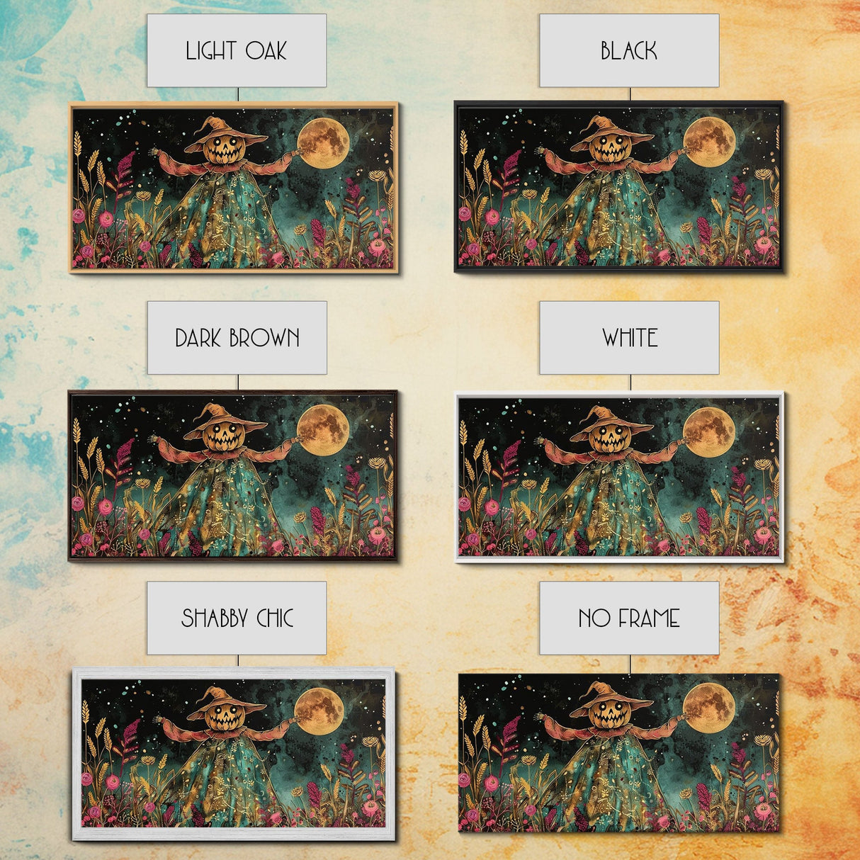 Spooky Jack O' Lantern Scarecrow, Framed Canvas Print, Dark Academia, Halloween Decor, Spooky Season Wall Art