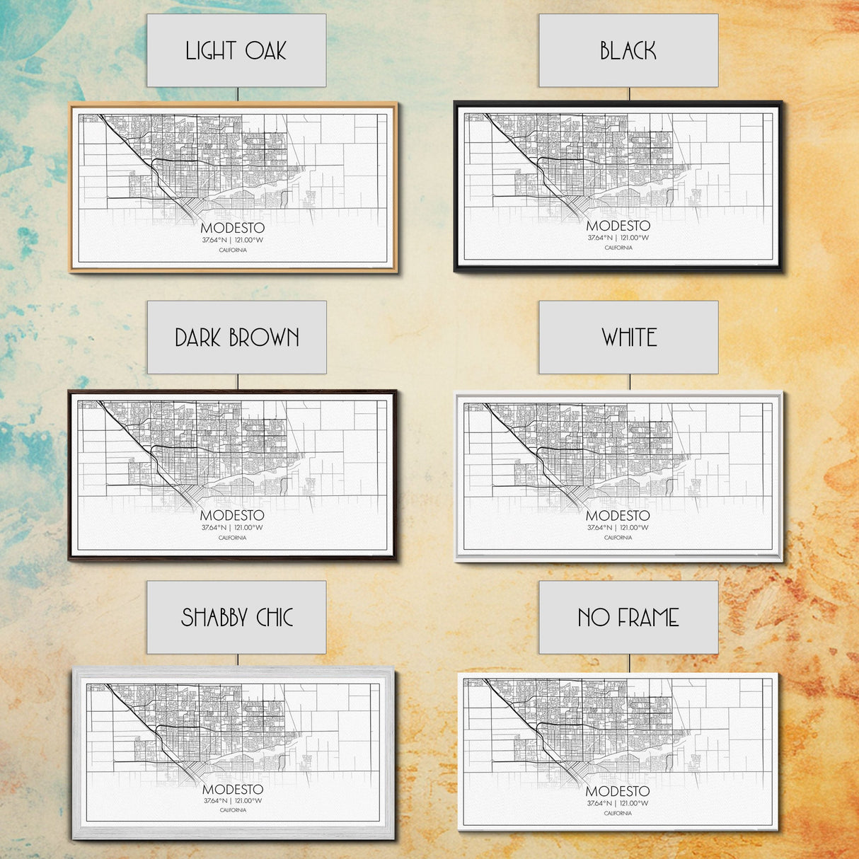 Modesto City Map, California Map, Map Art, Minimalist Wall Art, Wall Art, Canvas Art, Gift For Wife, Dorm Room Prints, Horizontal Wall Art