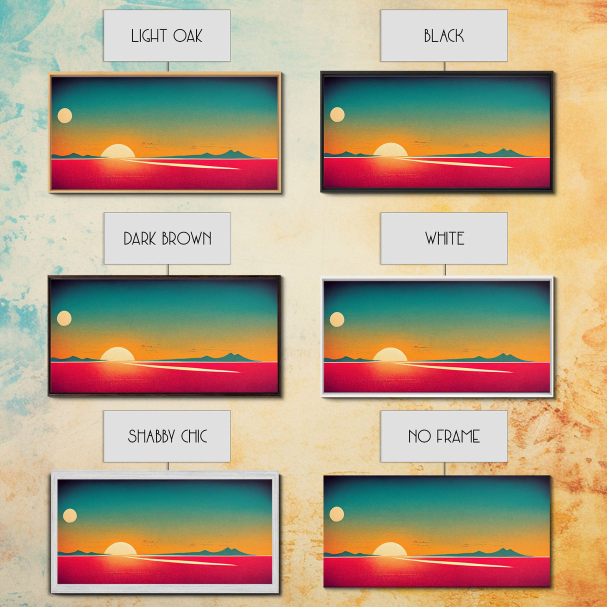 Art Deco Wall Decor, Wall Art, Framed Canvas Print, Retro Style Sunset Art, Scifi Wall Decor, 2 Suns