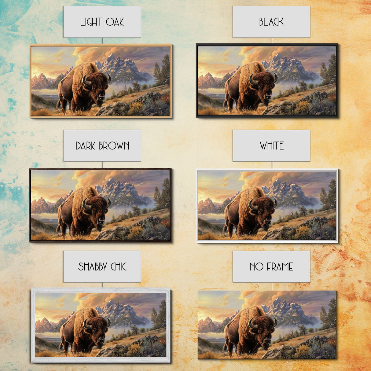 Powerful Bison in Mountain Valley, Framed Canvas Print, Ideal for Living Room Art, Nature Inspired Wall Art, Bedroom Decoration