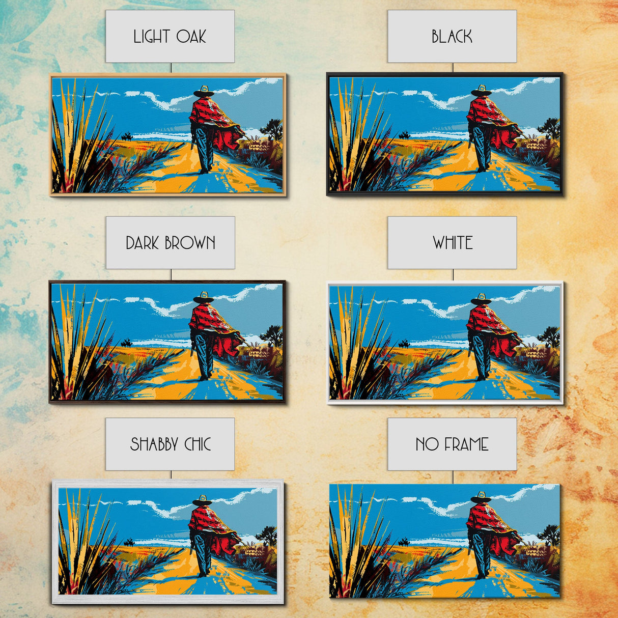 Cowboy Walking Down Desert Road, Perfect Minimalist Art, Framed Canvas Print, Boho Living Room Decor, Western Home Decoration