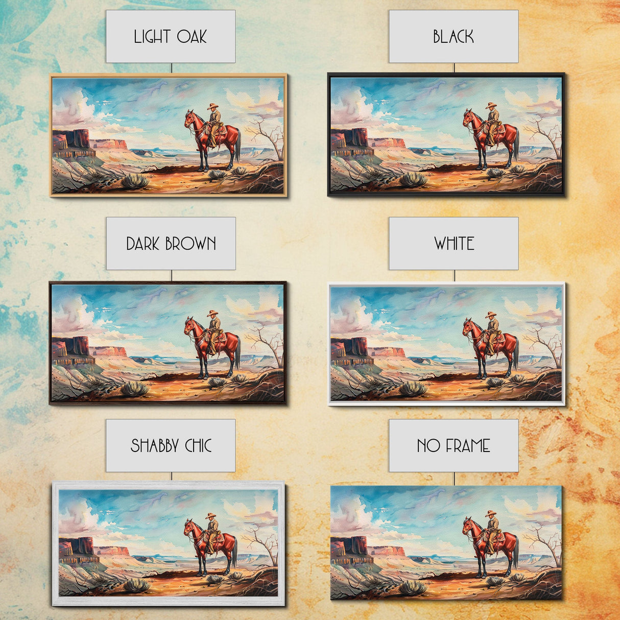 Cowboy on Horse Overlooking Canyon, Majestic Western Art, Framed Canvas Print, Boho Wall Art, Living Room Decor, Home Decoration