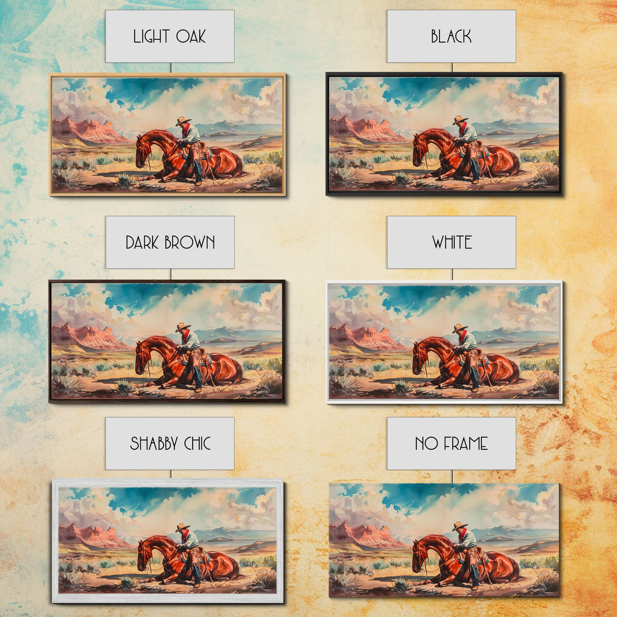 Cowboy Comforting Horse in Open Plains, Farmhouse Western Decor, Framed Canvas Print, Country Living Art, Rustic Wall Art for Home