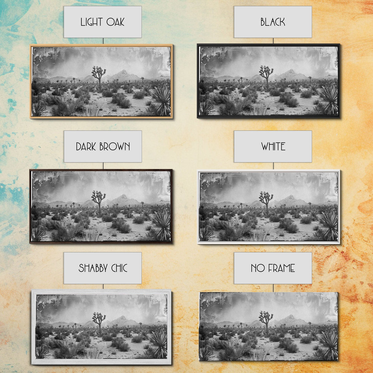 Desolate Desert with Joshua Trees, Framed Canvas Print for Living Room Decor, Ideal for Bedroom Wall Art, Rustic Western Scene