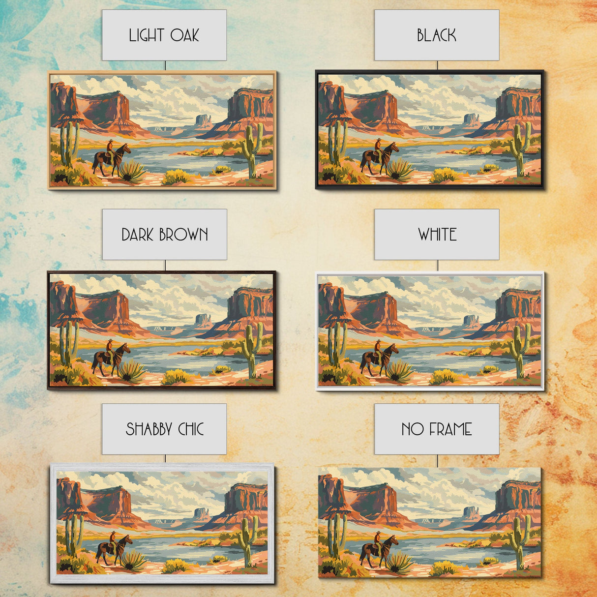 Cowboy in Monument Valley Landscape, Framed Canvas Print for Rustic Living Room Decor, Western Art for Bedroom and Home Decoration