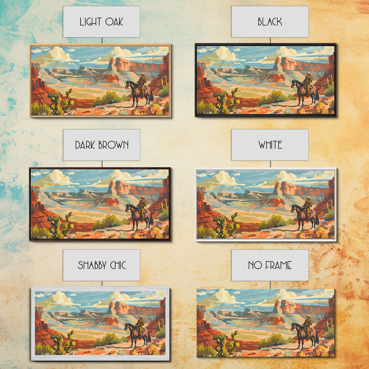 Cowboy Riding through Canyon, Framed Canvas Print for Rustic Living Room Decor, Western Art for Home and Bedroom Decoration