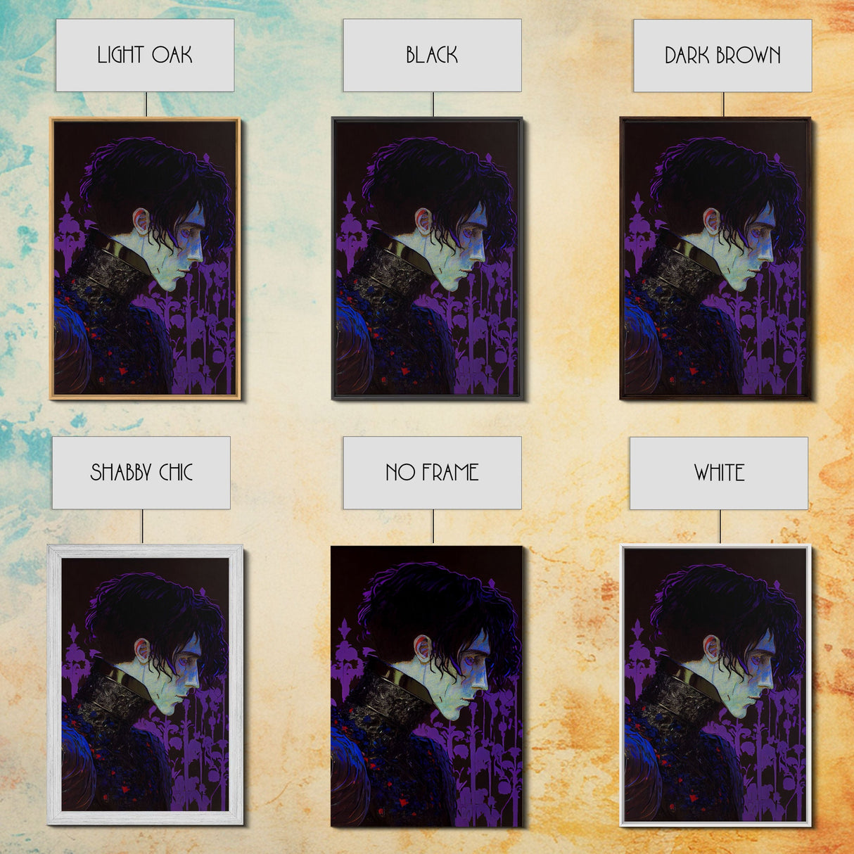 Portrait off the black knight, purple fantasy art, framed canvas print wall art
