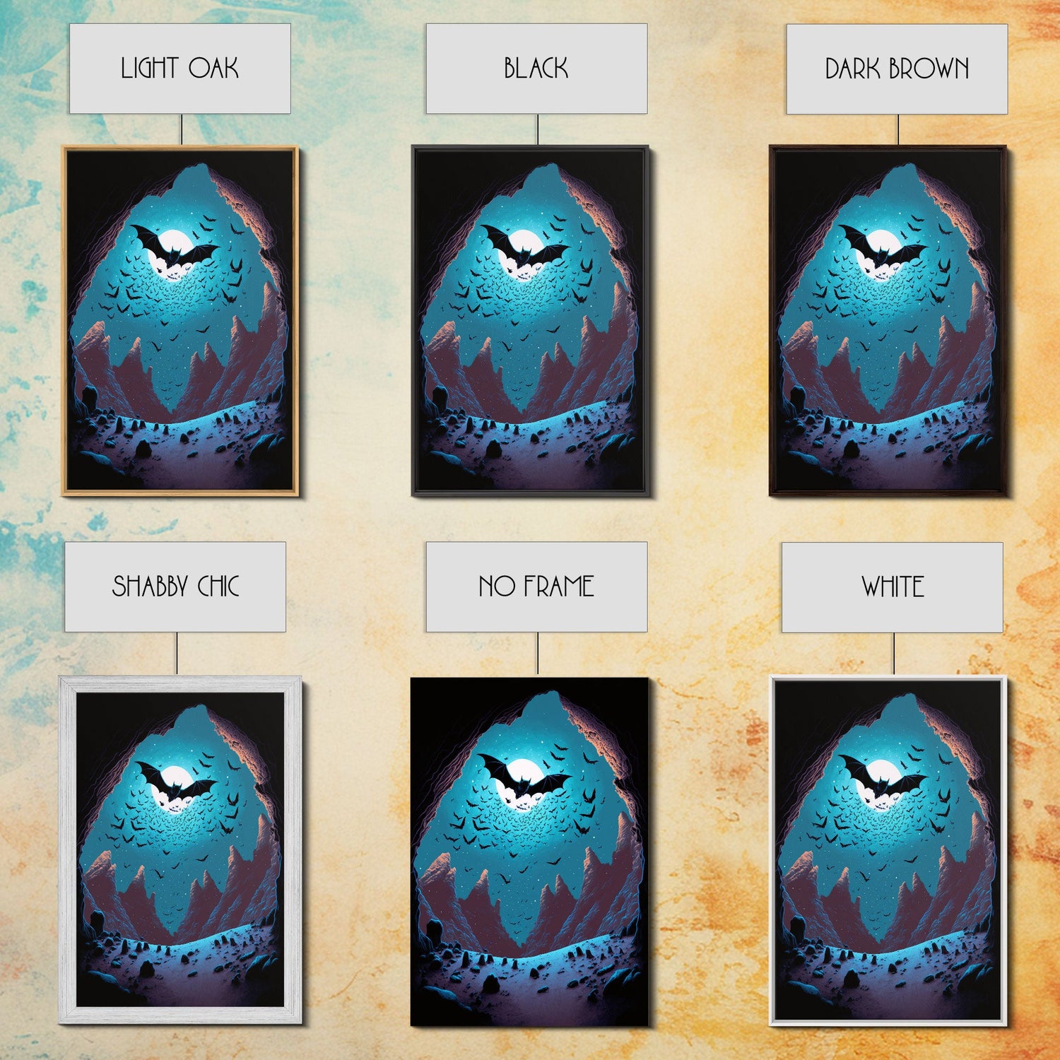 Vampire Bats, Spooky Halloween Decor, Goth Art, Framed Canvas Print