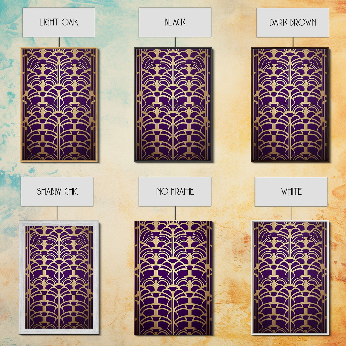 Midcentury Modern Wall art - Framed Canvas Print - Art Deco- Office decor - Purple & gold art - Ornament art - Abstract art - Geometric art