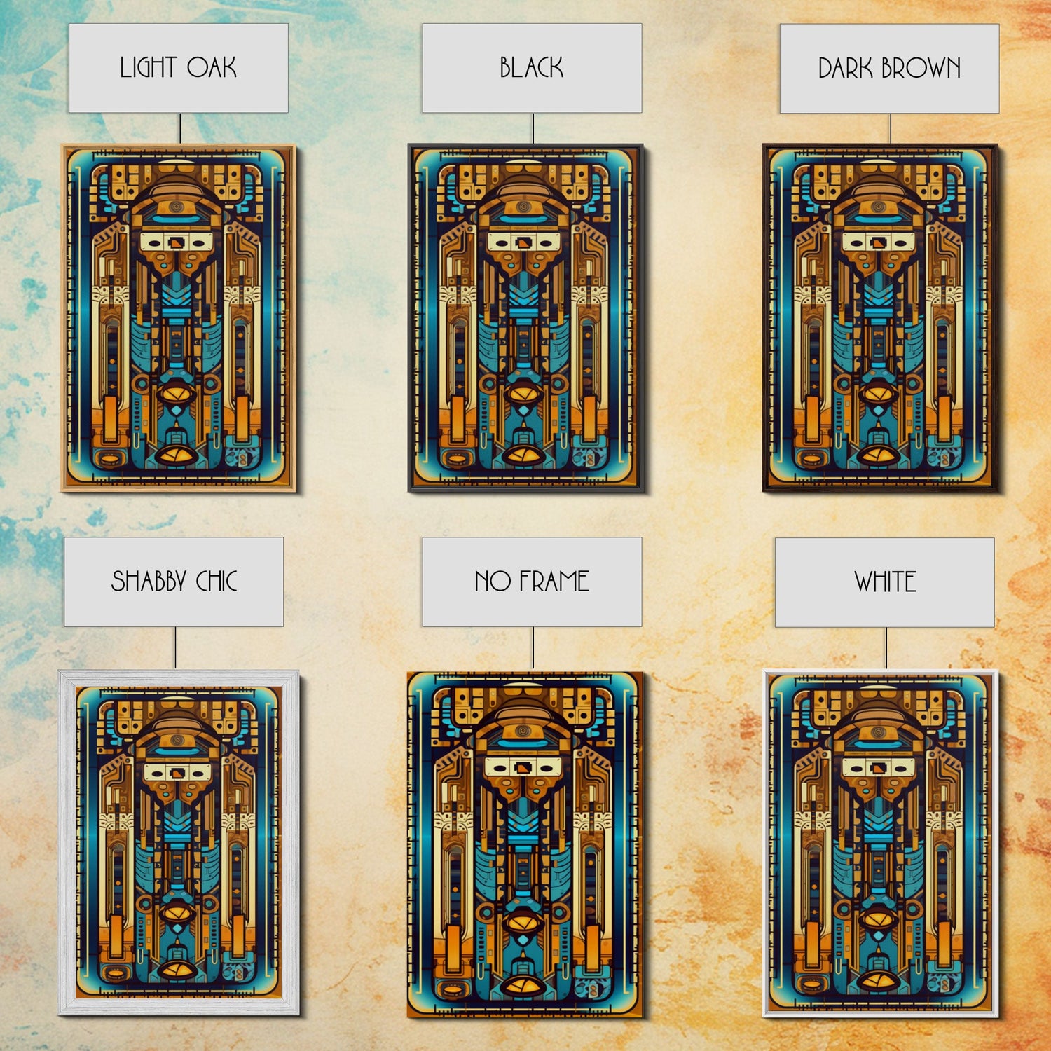 Midcentury modern Wall art, Framed Canvas Print, Art Deco, Patterns art, Gold & blue art, Living room art, Abstract art, Antique painting