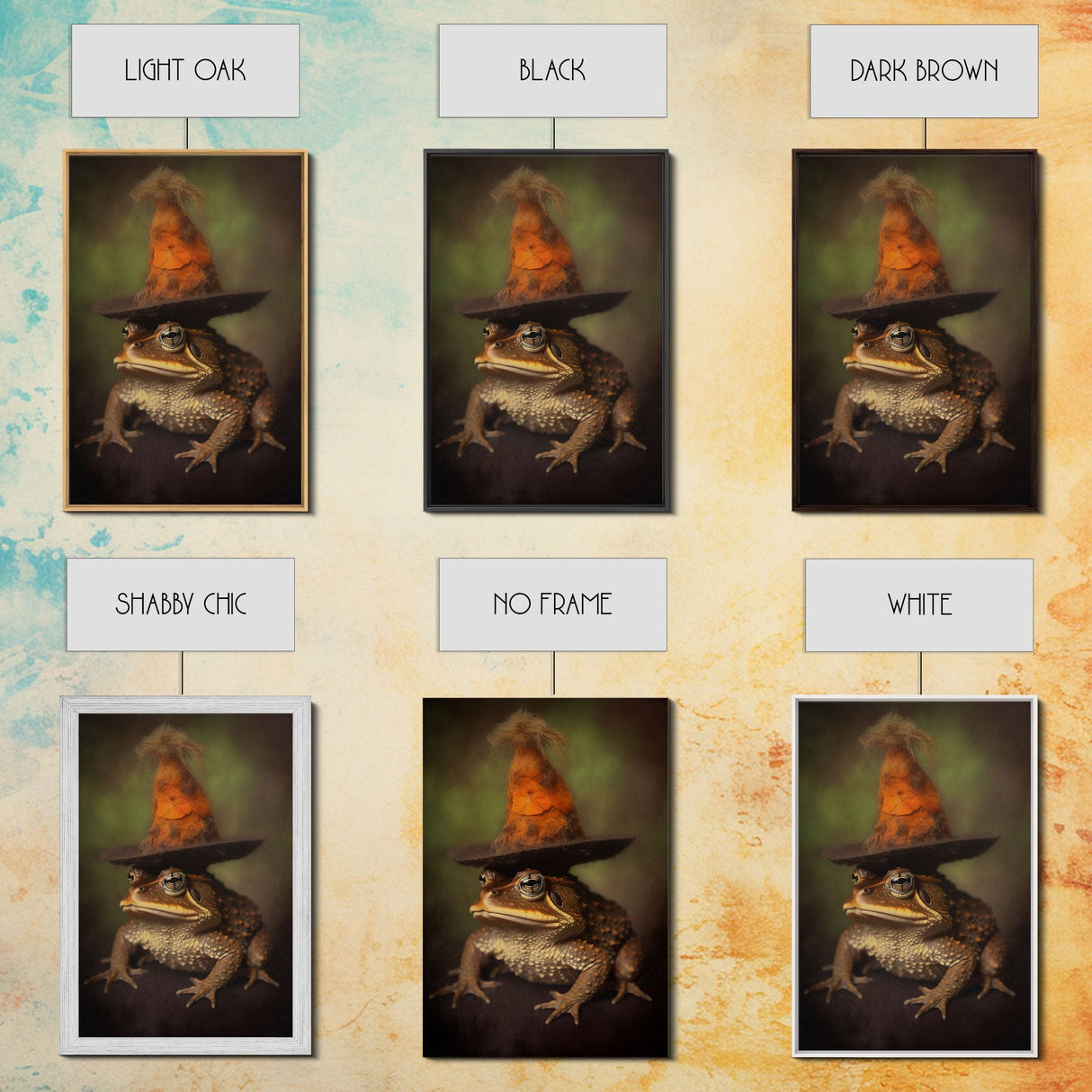 Frog Wall Art, Frog Wearing Witch Hat, Funny, Animal Wall Art, Nature, Modern Print, Wall Decor, Canvas Print, Wall Art, Framed Canvas