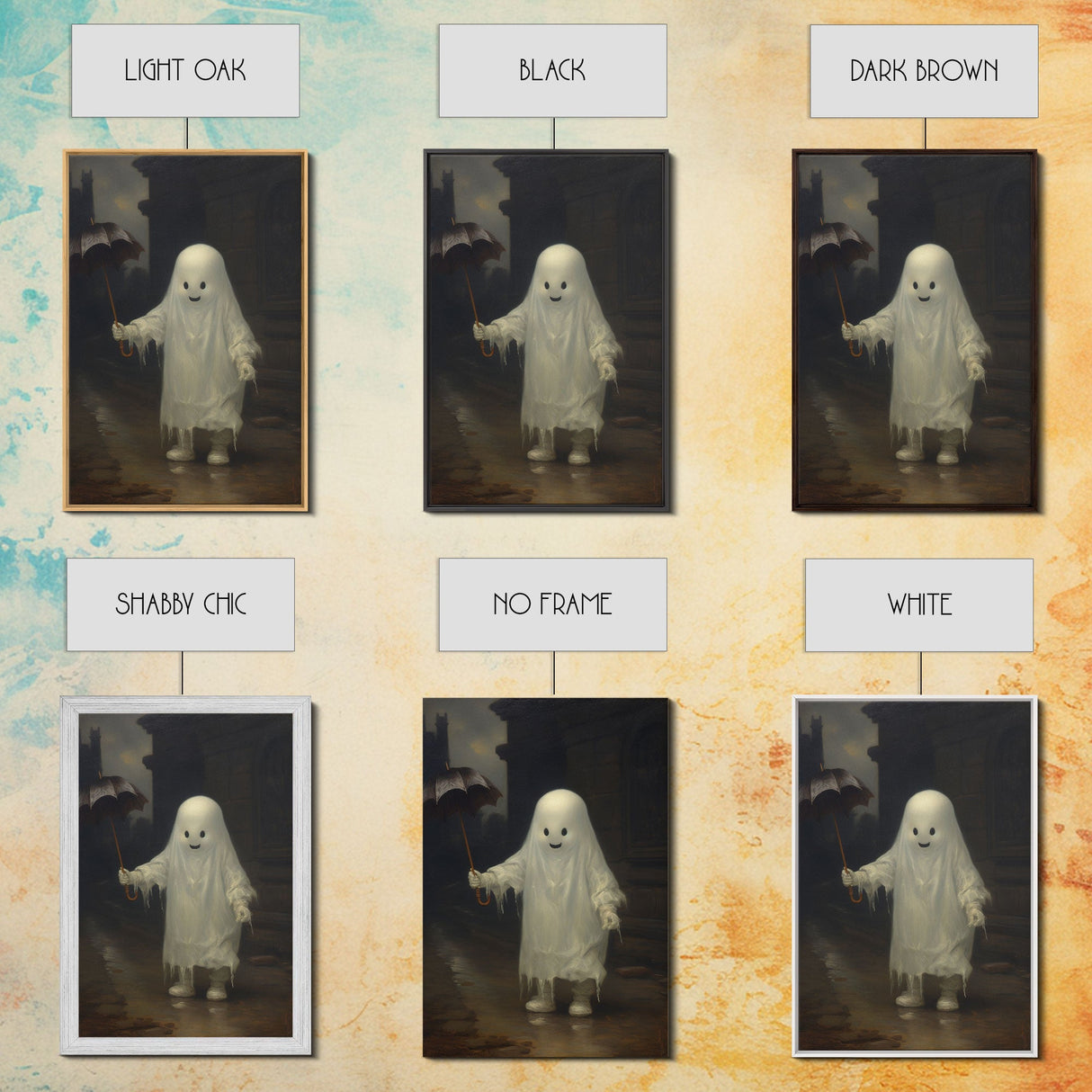 Cute Ghost Painting, Ghost In The Rain, Vintage Canvas, Art Canvas Print, Dark Academia, Haunting Ghost, Cute Halloween Decor