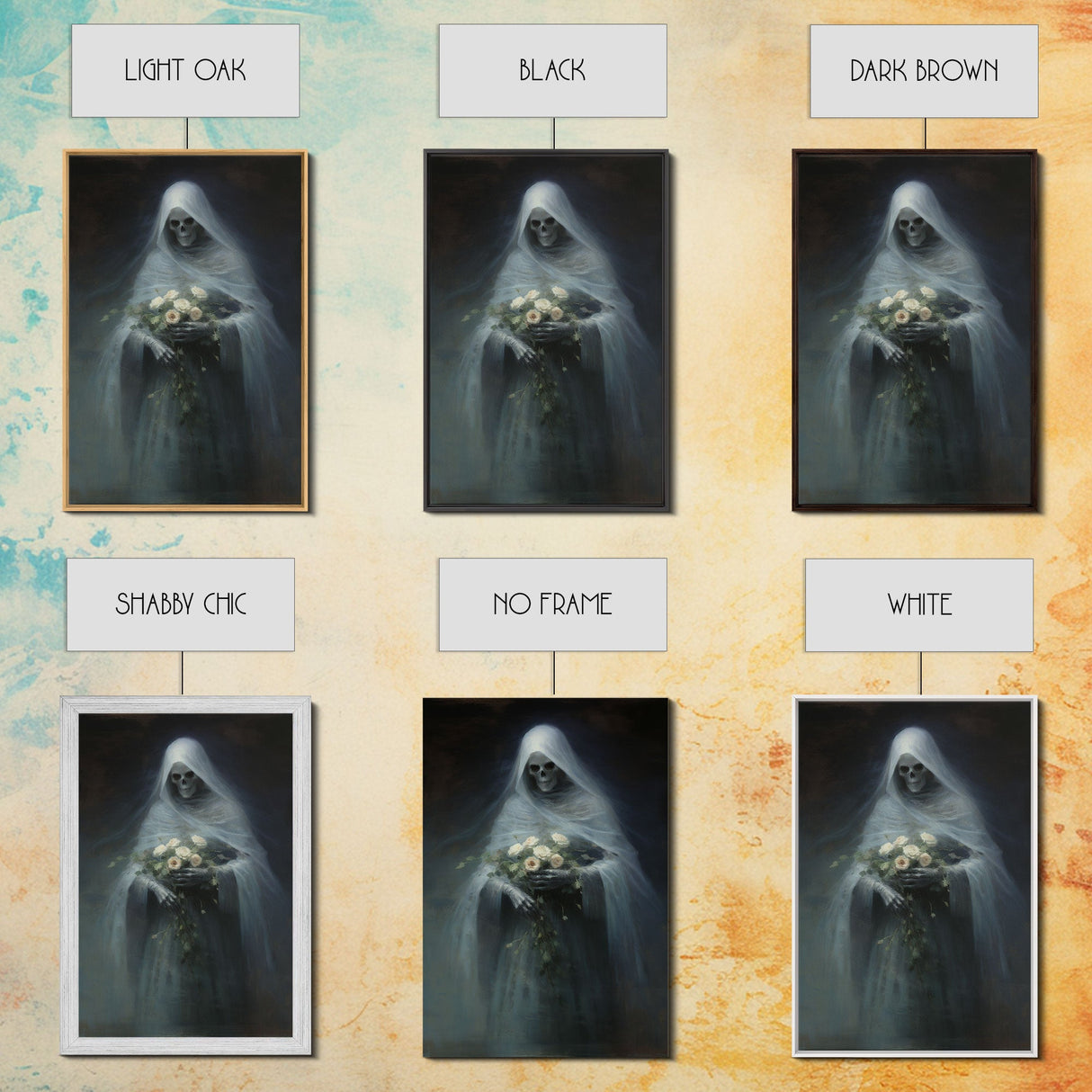 Grim Reaper Holding Flowers, Gothic Halloween Decor, Framed Canvas Print, Scary Horror Art, Goth Decor, Oil Painting, Dark Academia