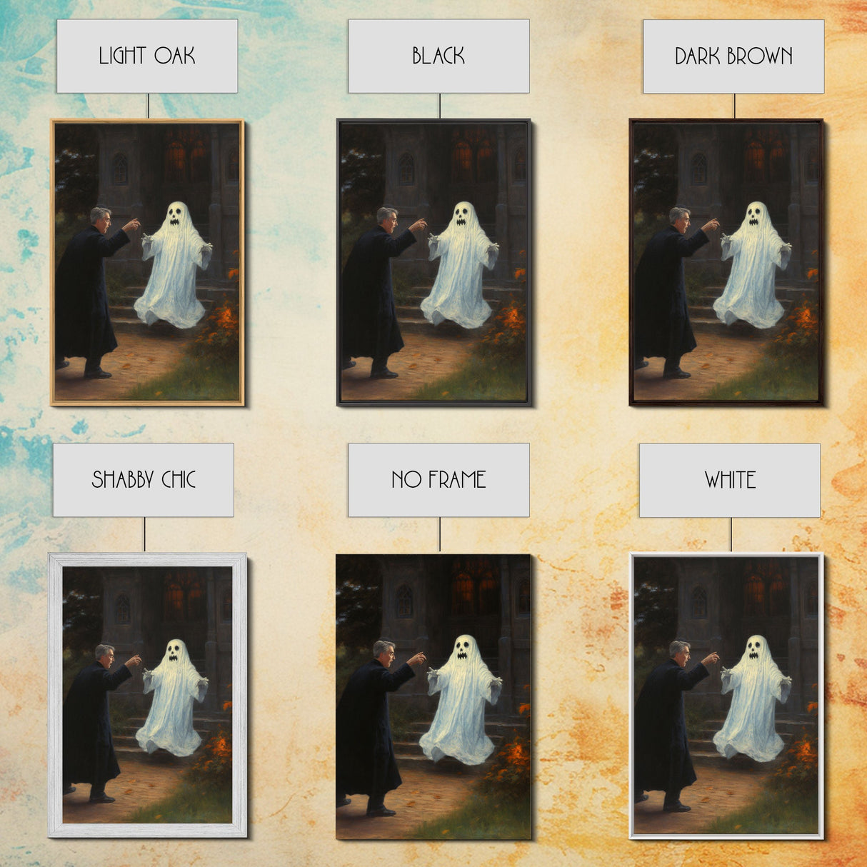 The Scared Ghost, Macabre Halloween Decor, Halloween Poster / Canvas Print, Framed Wall Art, Dark Academia Goth Art