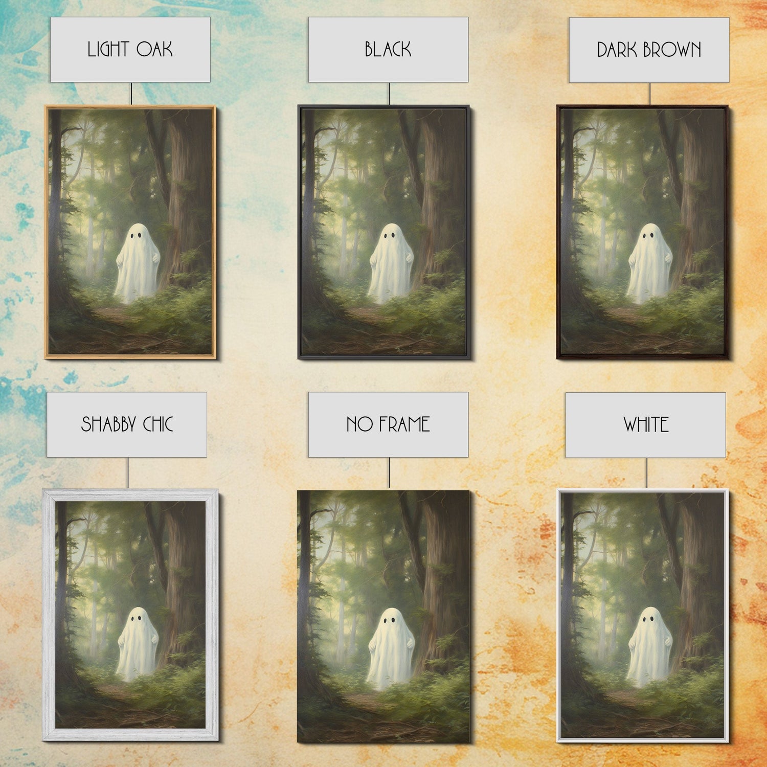 Cute Little Ghost In The Forest, Gothic Victorian Haunted Art, Dark Academia, Framed Canvas or Canvas Art, Cool Wall Art, Halloween Decor