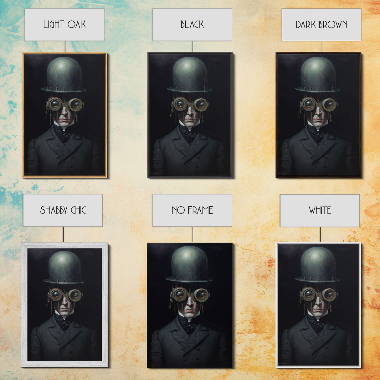 Portrait of a Victorian Steampunk Cyborg, Framed Canvas Print or Canvas, Cool Halloween Decor, Gothic Art