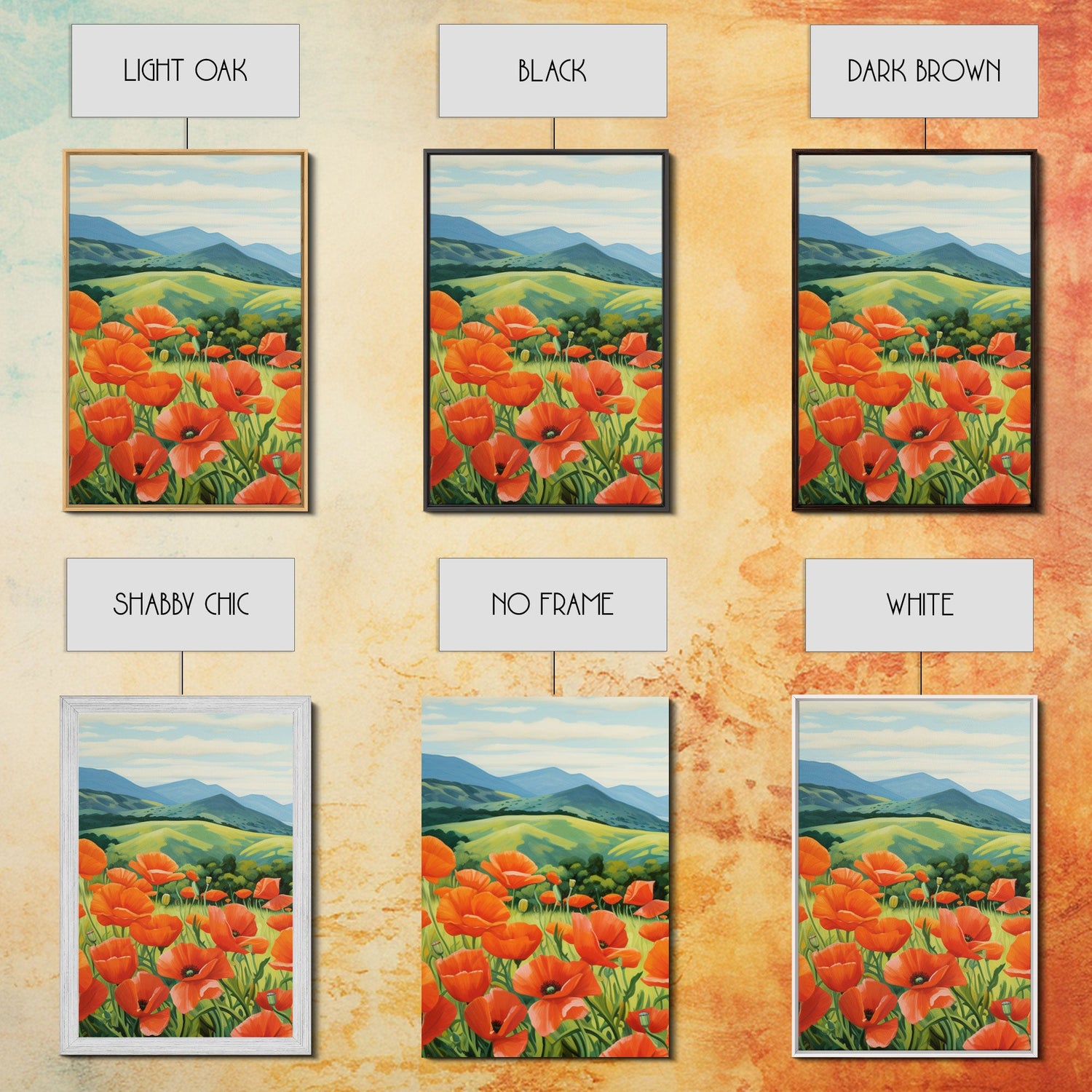 The Poppy Fields, Beautiful Red Flowers, Wildflower Art, Framed Canvas Prints, 3 Piece Set, Triptych, Wall Art, Botanical Art, Boho Decor