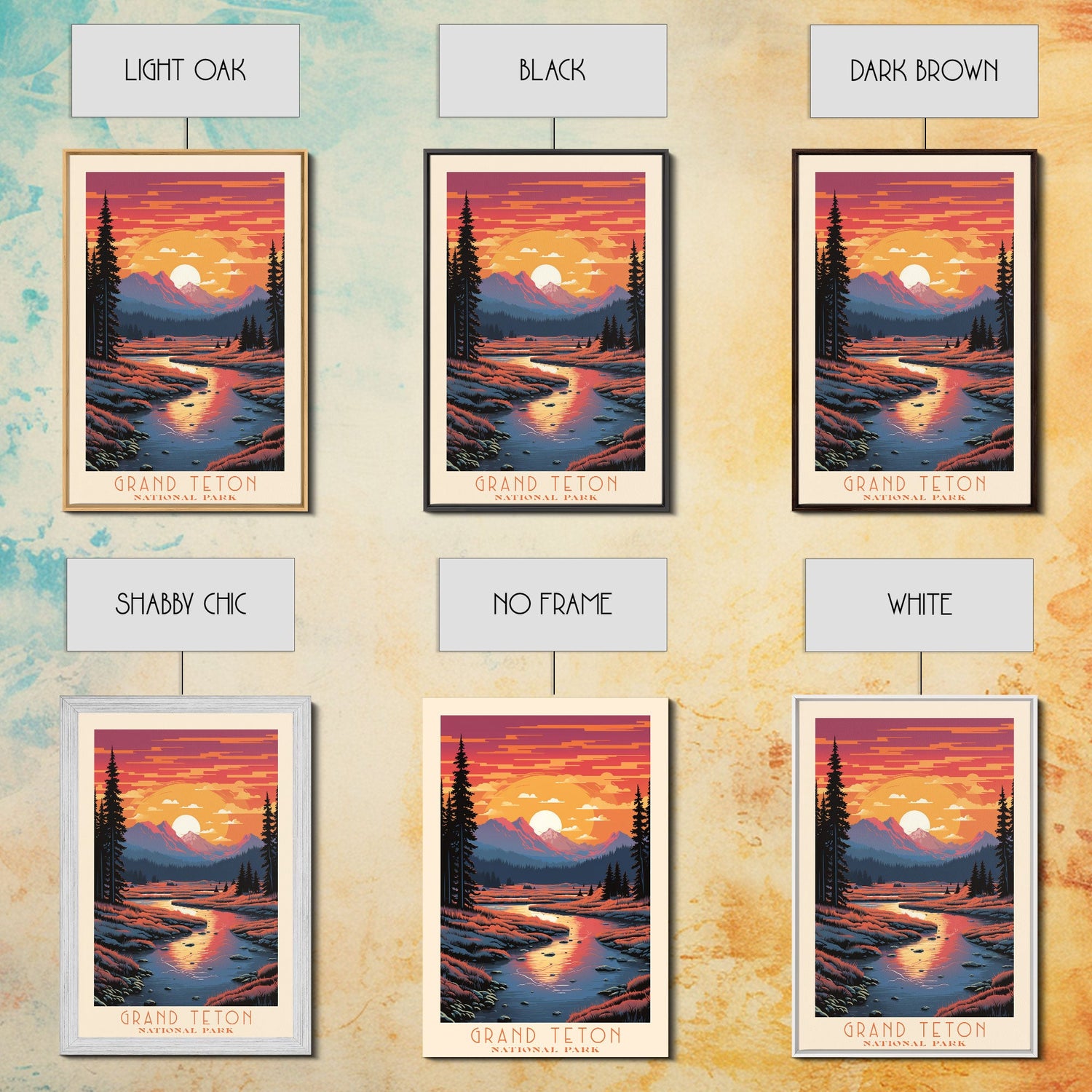 Grand Teton National Park Travel Poster Art, Canvas Print Wall Art, Wyoming Travel Art, Midcentury Modern Travel Decor, MCM Wall Art