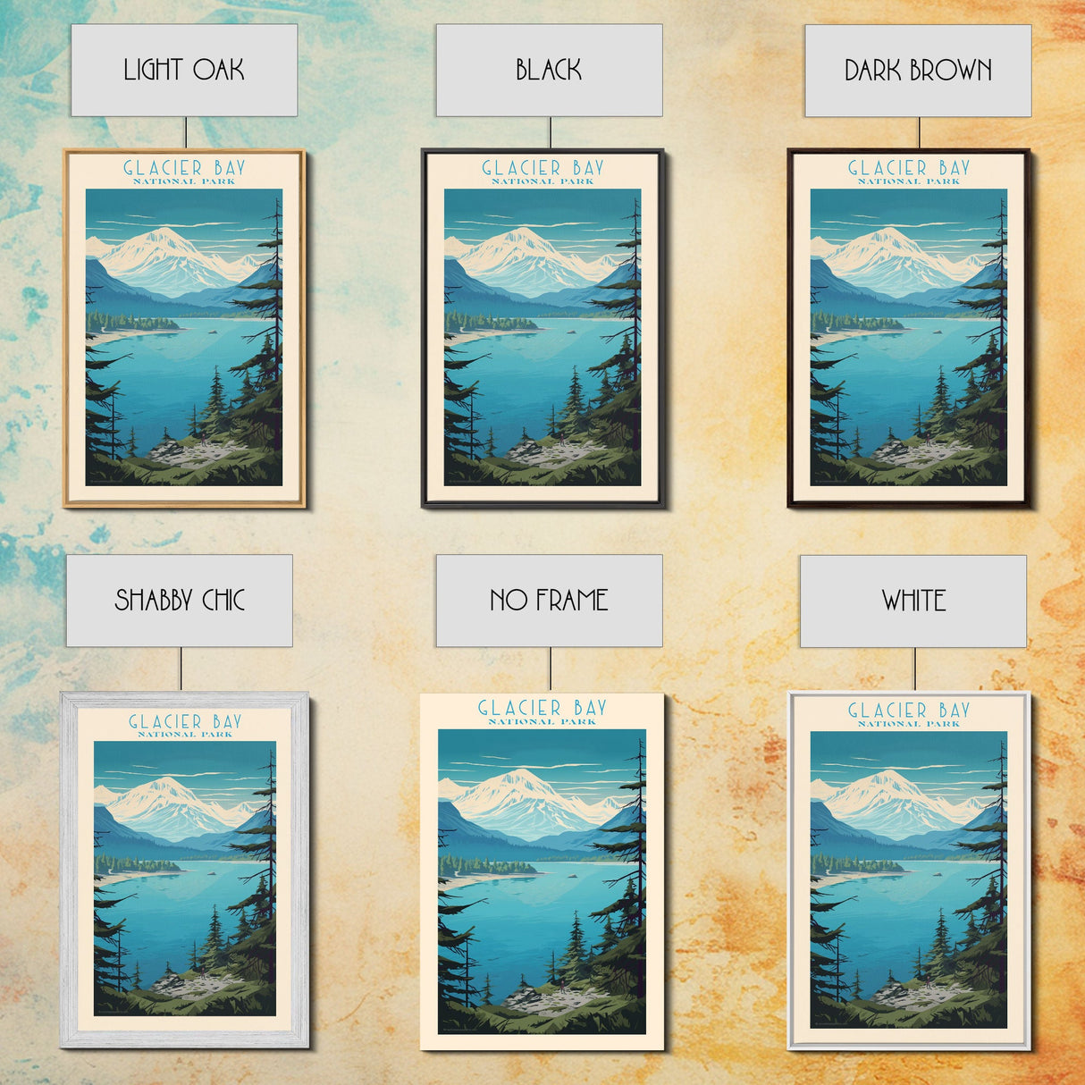 Glacier Bay National Park Alaska Travel Art, National Park Print, Minimalist Travel Art, Midcentury Modern Style Landscape Painting