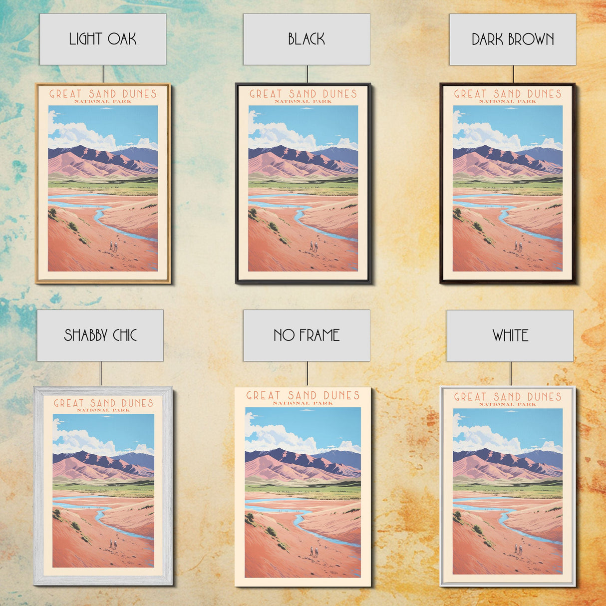 Great Sand Dunes National Park Colorado Travel Art, National Park Print, Minimalist Travel Art, Midcentury Modern Style Landscape Painting