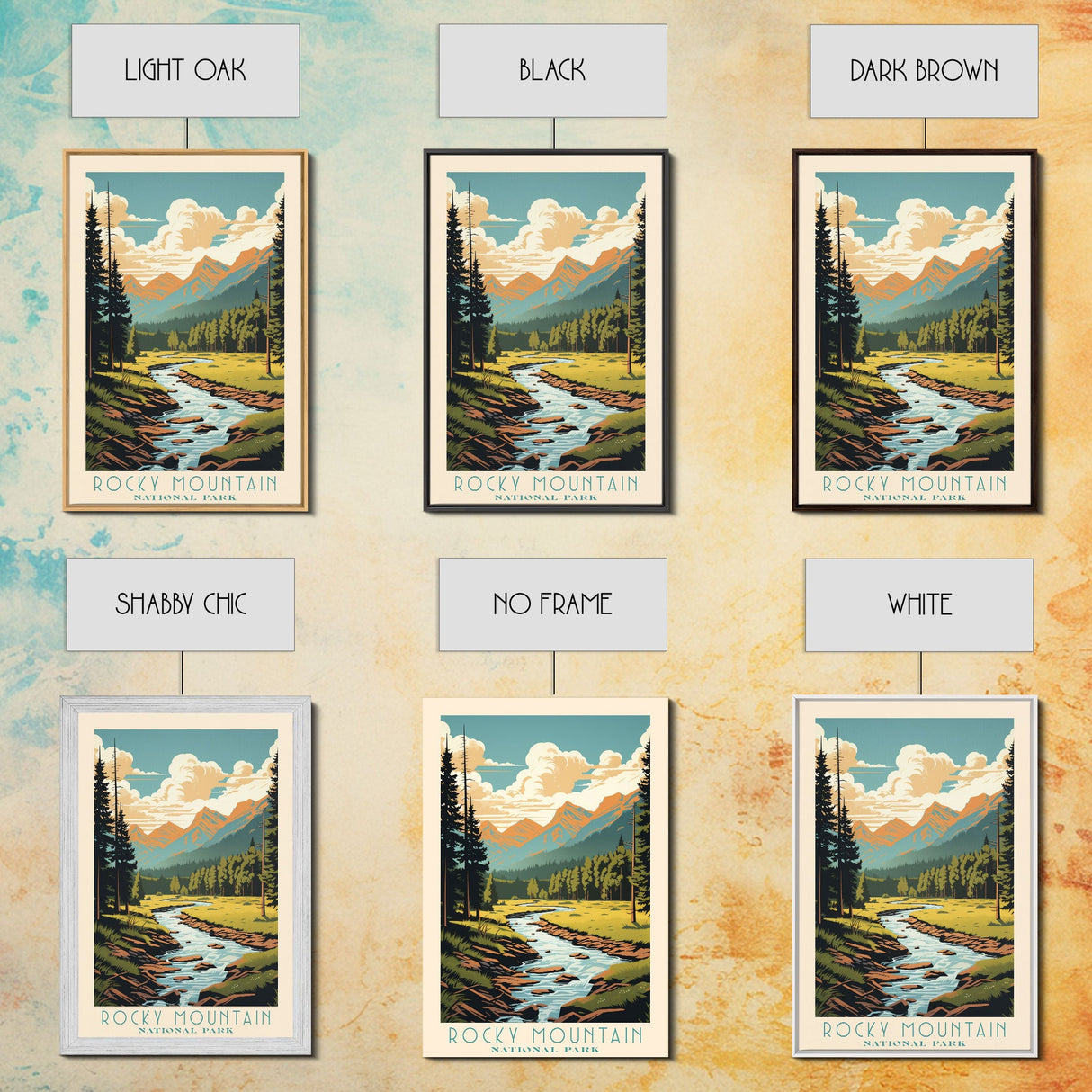 Rocky Mountains National Park Colorado Travel Art, National Park Print, Minimalist Travel Art, Midcentury Modern Style Landscape Painting