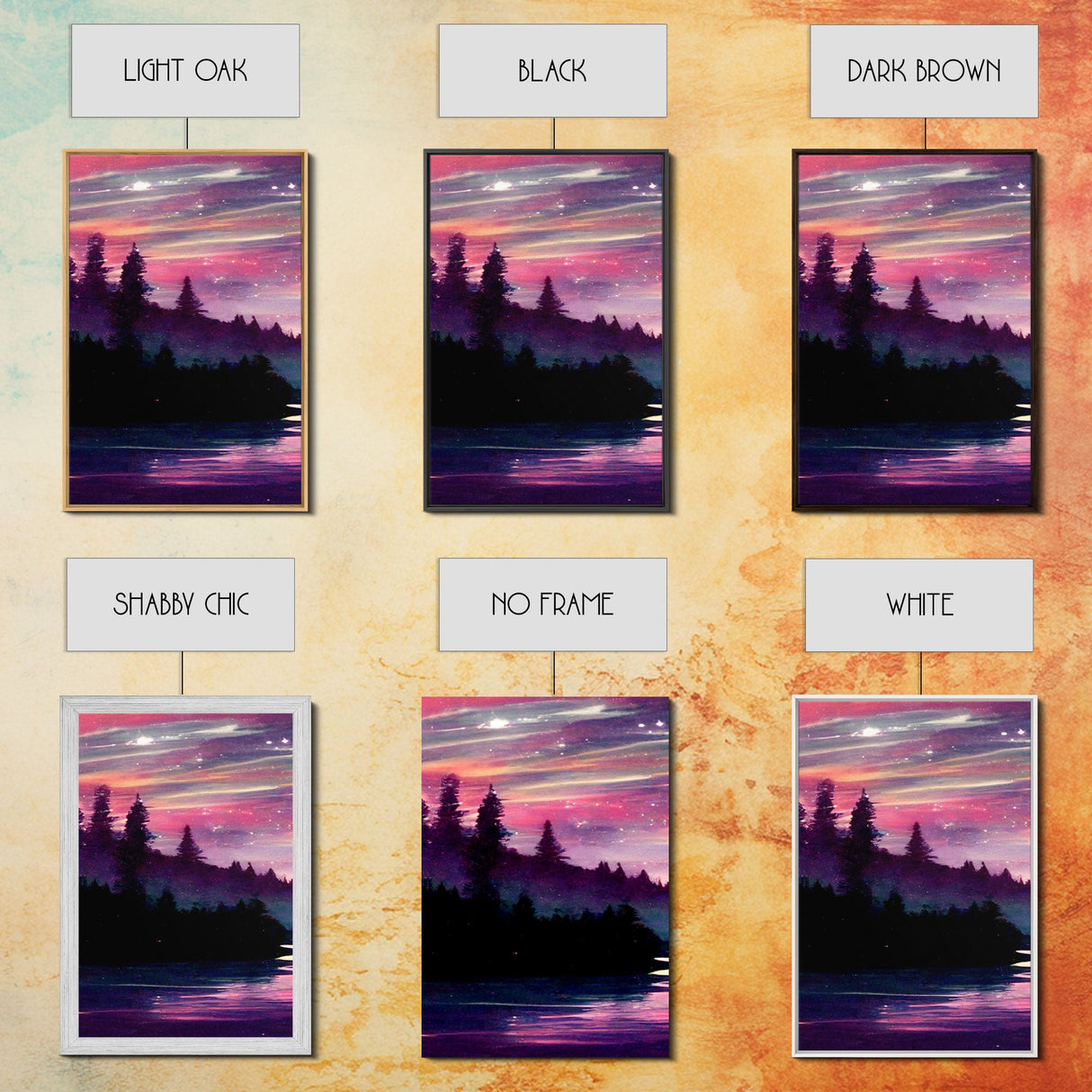 Starry Night Magical Forest Fantasy Landscape, 3 Piece Wall Art, Ready To Hang Canvas Print, Cool Living Room Wall Art Decor