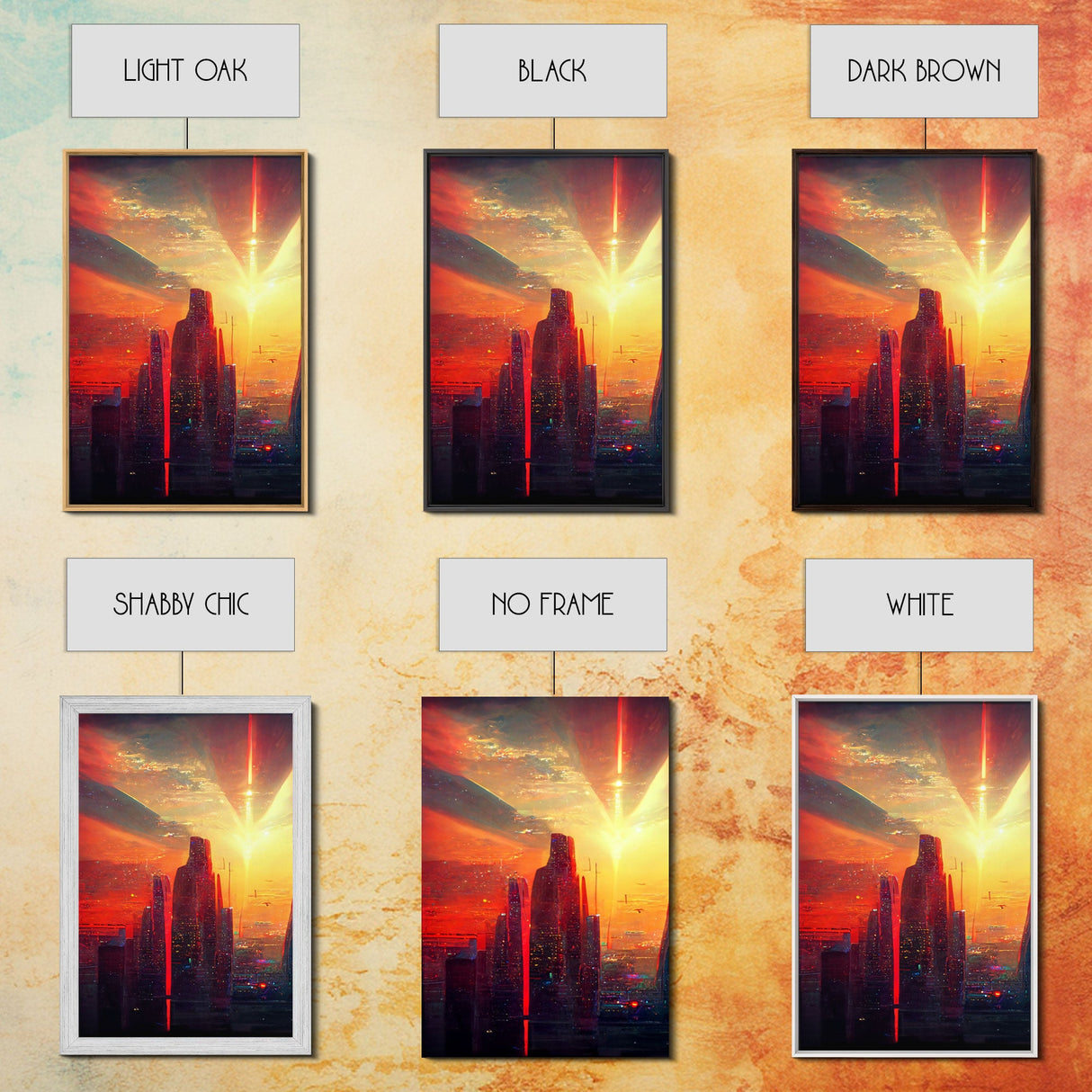 Cyberpunk City At Sunset, Futuristic, 3 Piece Wall Art, Ready To Hang Canvas Print, Cool Living Room Wall Art Decor